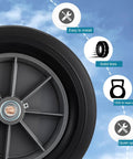 Close-up of Heavy Duty 2 Pack 12 Inch Flat Free Solid Rubber Wheels with 1000 lb load capacity and easy installation features.