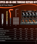 131 Piece Thread Repair Kit With HSS Drill Bits And Stainless Steel Helicoil Inserts shown with case and tools visible