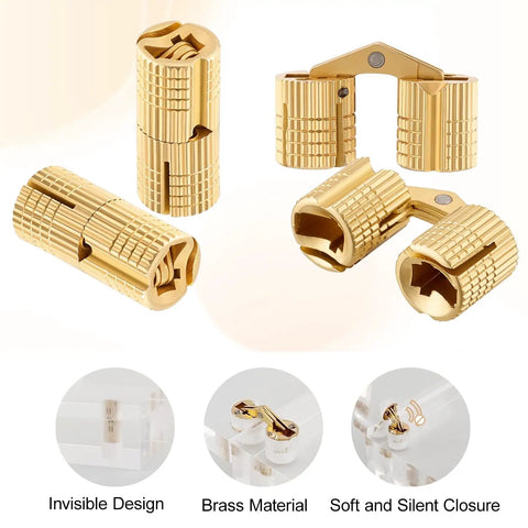 12 Pack 10mm Hidden Brass Barrel Hinges Kit With 10mm Drill Bit For Cabinet Doors And Furniture Projects, flush-mount design
