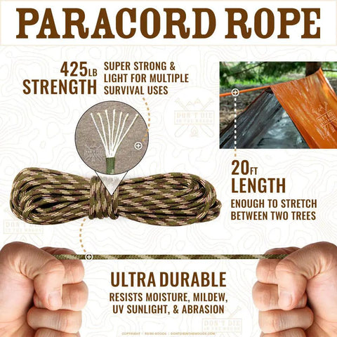 20ft paracord illustration for Survival Tent For Two Packable Emergency Shelter Made From Thick Mylar Space Blanket Reflective Heat