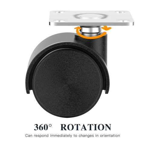 Front view of 1 Inch Swivel Furniture Casters Set Of 4, Low Profile Nylon Wheels With Stainless Steel Screws, Heavy Duty Mini Casters, Black.
