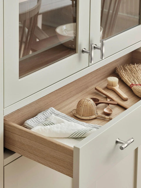 Brushed Nickel Cabinet Knobs 10 Pack Hammered Silver Handles installed on kitchen cabinet drawer