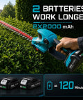 Cordless 20V Hedge Trimmer And Grass Shears Two In One With 12 Inch And 6 Inch Dual Action SK5 Blades showcasing battery use.