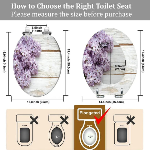 Toilet Seat Elongated Resin for Bathroom Use with size measurements and installation tips for proper fit.