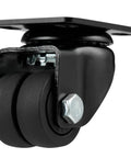 Heavy Duty Swivel Caster Wheels Set Of Four, 1.5 Inch Double Nylon Rollers Built Like A Tank For Beds And Workbenches, Smooth As Butter Gliding Plate Casters Holding 2200 Lbs, Rock Solid Black Kit close-up of single black nylon caster wheel.
