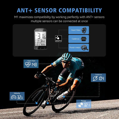 Cyclist using Wireless Bike Computer Set With Speed Sensor And Mount IPX6 Waterproof GPS Odometer With ANT Plus Bluetooth Real Time Ride Data