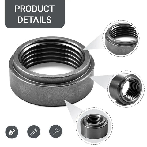 Two Pack 3/8 Npt Weld On Female Pipe Thread Steel Bung Fitting Step Nut showing smooth threads and strong build.