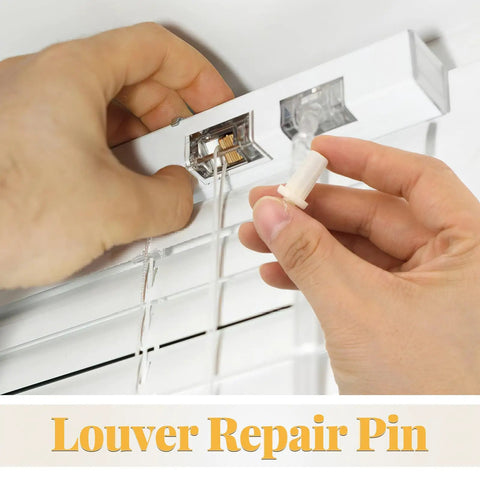 Installing a louver repair pin from the 24 Pack Shutter Repair Kit With Plastic Tilt Rod Pins For Window Blinds And Plantation Shutters Hella Compatible Universal Fasteners.
