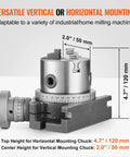 Front view of VEVOR rotary table for milling machines, 4''/100 mm with 3-jaw chuck for horizontal or vertical mounting.