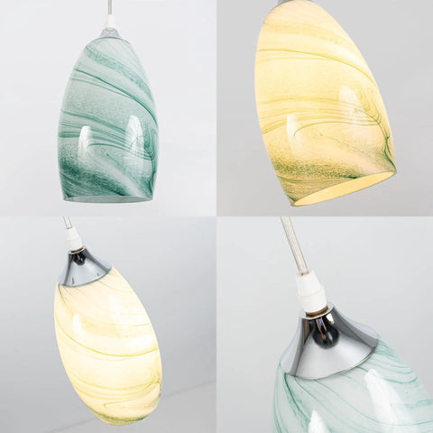 Kiven Instant Light Conversion Kit for 4/5/6inch Hole, 2-Light Glass Farmhouse Lighting with green and yellow glass shades.