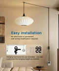 Top Notch Black Pendant Light Cord 10 FT With E26 E27 Bulb Socket And Right Angle Plug with installation guide and hanging hardware.