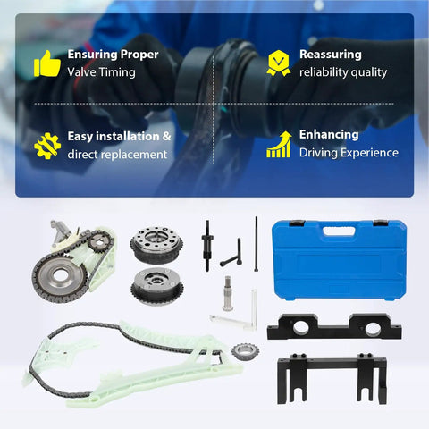 Engine Oil Pump And Timing Chain Kit With 2 VVT Gears And Camshaft Alignment Tool For BMW N20 N26 with tool case and components