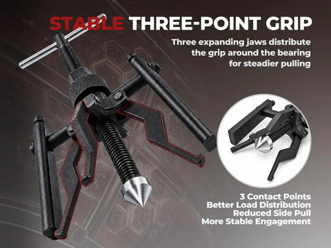 Heavy Duty 3 Jaw Internal Bearing Puller Crafted For Blind And Pilot Bearings with three-point grip for stable extraction.