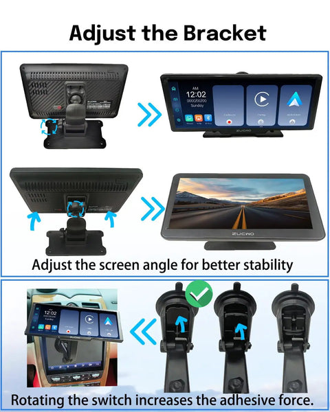 Enhanced stability bracket for 9 Inch Wireless CarPlay Screen For Cars With Android Auto, Touch Screen Display, Dashboard Mount