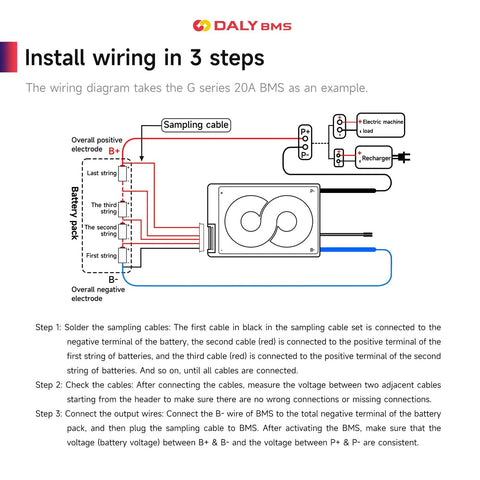 Wiring diagram for Bulletproof 8S 24V Battery Management System For LiFePO4 Packs illustrating installation steps.
