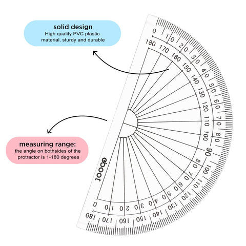 Bulk 100 Pack Clear Plastic Protractors 4 Inch Transparent Geometry Measuring Tools Premium Student Academic Essentials Built Different Quality Drafting Kit with measuring range and solid design.
