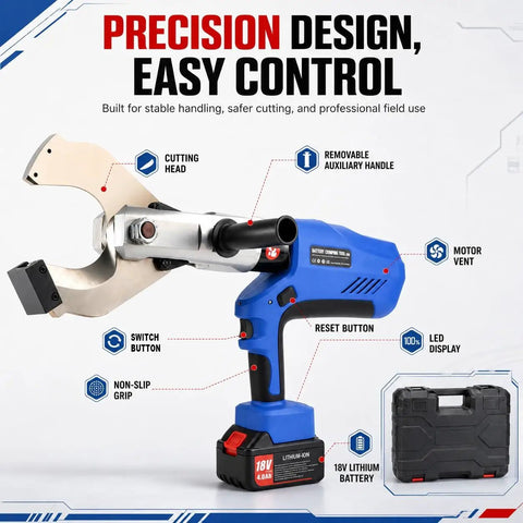 Cordless Hydraulic Cable Cutter With LED Display Heavy Duty Electric Wire Cutting Tool 18V 4.0Ah battery