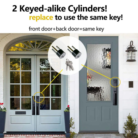 Image showing heavy duty double door lever lock set with two keyed alike cylinders and single cylinder deadbolt, model X201110BSET.
