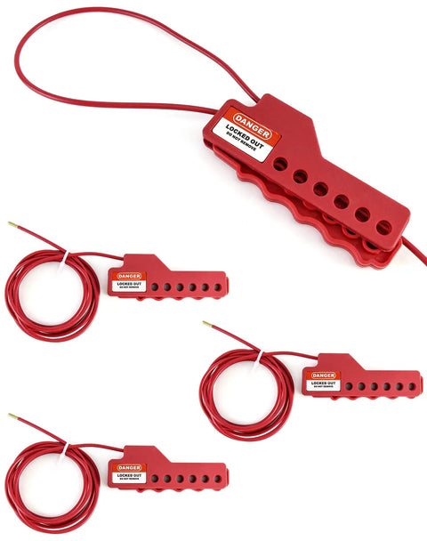 Versatile Cable Lockout Bundle Set Of Four With 7.9 Foot Nylon Sheathed Metal Cables 1/8 Inch Diameter Six Hole ABS Lockout Kit for Industrial Safety
