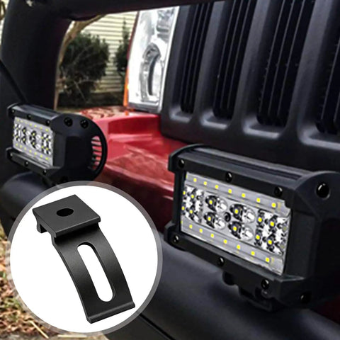 Heavy Duty Light Bar Mount Bracket For Trucks And SUVs, Sliding LED Light Bar Base Mounts close-up on vehicle with lights attached.