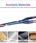 SpeTool carbide O-flute router bit, 1/8 in diameter, 1/4 in shank, coated; side view.
