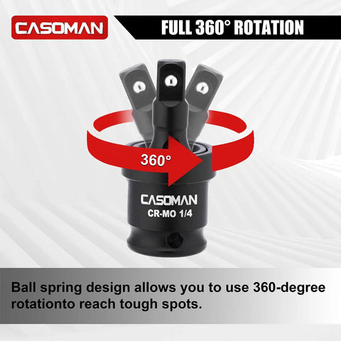 Full 360° rotation feature of 30 Piece One Quarter Inch Drive Magnetic Shallow Impact Socket Set, CR-MO Steel construction.