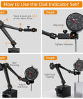 Pro Grade 0-1 Inch And 0.001 Inch Dial Indicator Kit With Magnetic Base And Case setup steps illustration