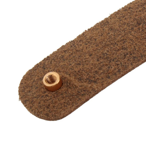 Close-up of brown Leather Furniture Handle Pull with screw fitting visible for Cabinets and Doors