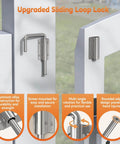 Upgraded Sliding Door Loop Lock With 90 And 180 Degree Adjustable Aluminum Alloy Gate Latch for barn doors in silver.