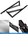Heavy Duty 24 Inch Folding Shelf Brackets Two Pack Wall Mounted Table Lifts with black iron hardware and locking arm for stability.