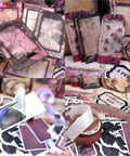 All In One Vintage Junk Journal Kit With 185 Pieces Scrapbook Paper Pack A6 featuring tags, papers, and crafting tools in a collage.