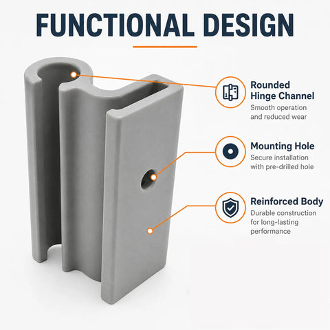 Heavy Duty Vertical Shed Door Hinges 2 Pack Replacement For Resin Storage Sheds gray metal hinge with rounded channel and mounting hole.