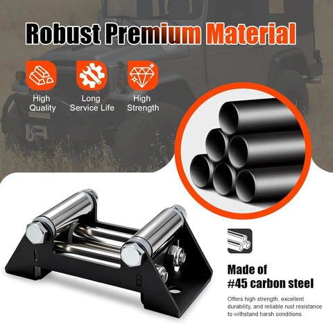 Winch Roller Fairlead 5 Inch Heavy Duty With 125mm Bolt Pattern Bolt On Ready For ATV UTV Truck And Boat Winches Fits Most Models Without Drilling Rugged Trailer Winch Replacement Part, black steel roller fairlead