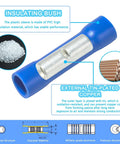 Ultimate 220 Piece Butt Splice Connectors Kit For 22 To 10 AWG Wiring, showing blue insulated and tin-plated copper details.
