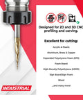 Pro Grade CNC Carving Ball Nose Router Bit Angled 6.2 Degree ZrN Coated for acrylic, aluminum, brass, copper, EPS foam