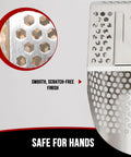 Close-up of Durable Stainless Steel Sand Scoop For Metal Detecting With Diggin Tool, showing smooth, scratch-free slots.