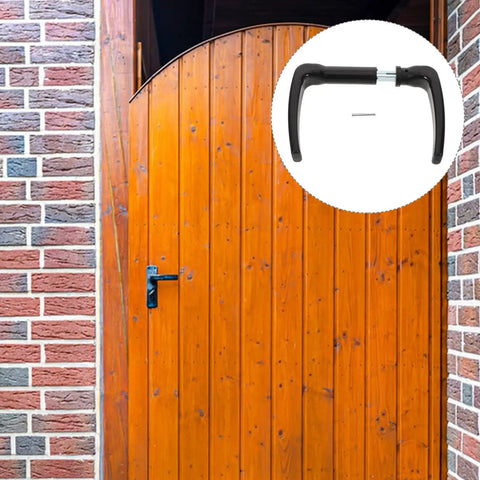 Old School European Rustic Garden Gate Handles With Screws Dope Vintage Outdoor Pull Set on wooden gate and brick wall