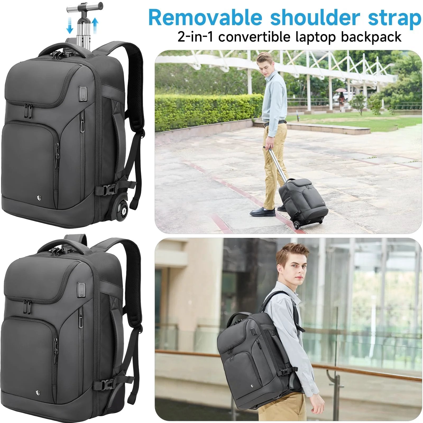 2In1 Rolling Laptop Backpack Fits 17 Inch ✓