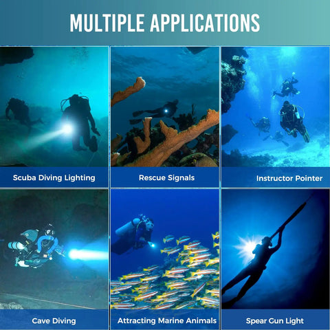 Two In One Scuba Diving Light With 1500 Lumen White Beam And Green Signal For Night Dives, Rechargeable Underwater Flashlight
