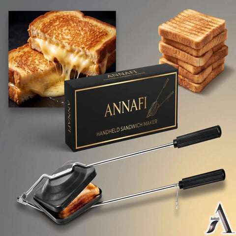 AnNafi Cast Iron Sandwich Maker Stove Top Grill Press Non Stick Hand Toaster Pan For Gas Flame Hot Crisp Grilled Cheese Cubano with boxed design.