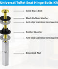 Universal Toilet Seat Bolts Kit, 2 Pack, Heavy Duty Solid Brass With Extra Long Stainless Downlock Nuts, Rubber Washers, And Gaskets diagram