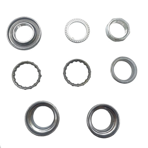 Lightweight 8 Piece Threaded Bicycle Headset Set For Front Fork Cups 1 Inch 24 TPI Fits Most Bikes Silver Durable Iron Construction