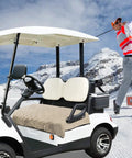 Universal Golf Cart Seat Covers With Thick Plush Cushion And Non Slip Backing Slick Khaki Look on two-seater golf cart.