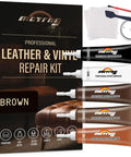 Slick Legit Leather And Vinyl Repair Kit For Couch Furniture Sofa Chair And Seats Featuring Realistic Brown Shade Mixing Tools on display.
