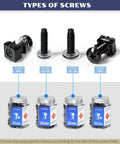 Types of screws including M5, 10-32, 12-24, and M6 in jars for easy access related to Top Tier M5 Rack Screws 50 Piece Set With Smooth Zinc Finish And Every Cage Nut Crown Washers Plus Plastic Pad You Need To Lock Down Server Cabinets Network Gear.