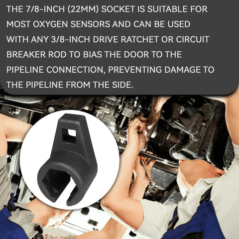 Offset Oxygen Sensor Socket 3/8 Inch Drive By 7/8 Inch 22mm Low Profile 6 Point O2 Sensor Removal Tool With Side Wire Gate