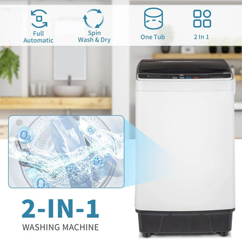 Slick 17.6 Lbs Compact Portable Washer With Clear Led Screen And Ten Program Settings For Swift Laundry Loads In Tight Dorms Or Apartments With Heavy Duty Drain Pump And Smooth Stainless Drum, featuring a full automatic system and a tub.