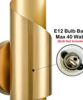 Close-up of Gold Brass Wall Sconces Set Of Two with E12 bulb base, max 40W, highlighting sleek modern design.