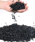 Black Cactus Pea Gravel Rocks 3Lb 1/4 Inch Pebbles for indoor plants and succulents, hand pouring gravel onto pile