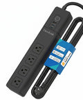 Smooth Operator Smart Surge Power Strip With Four Independently Switched AC Outlets And Three USB Ports Featuring Type C Fast Charge For Seamless Alexa And Google WiFi Control Setup, black with 4 AC outlets.